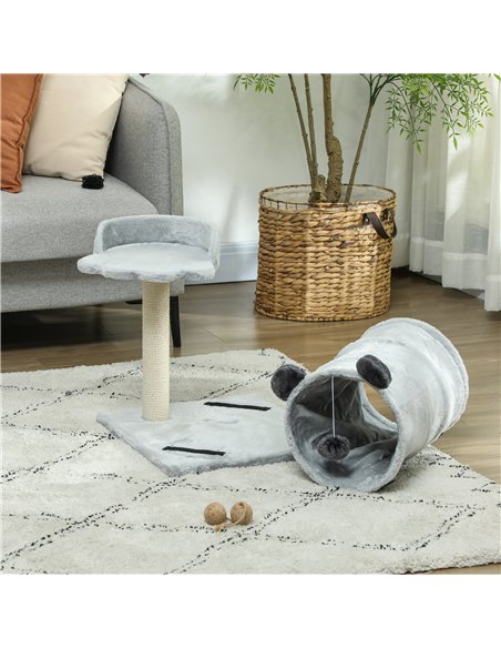 PawHut 47cm Small Cat Tree w/ Scratching Post, Bed, Cat Tunnel, Toy Ball, Grey - pic 147509 | FastDaddyshop