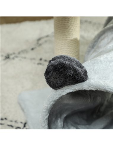 PawHut 47cm Small Cat Tree w/ Scratching Post, Bed, Cat Tunnel, Toy Ball, Grey