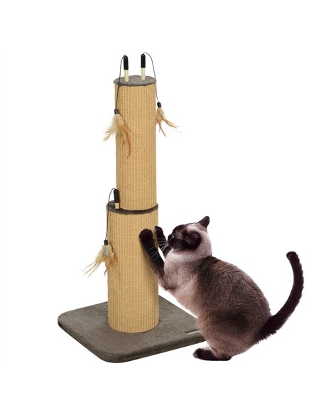 PawHut 78cm 2-in-1 Cat Scratching Post with 3 Toy Feathers, Brown - pic 147512 | FastDaddyshop