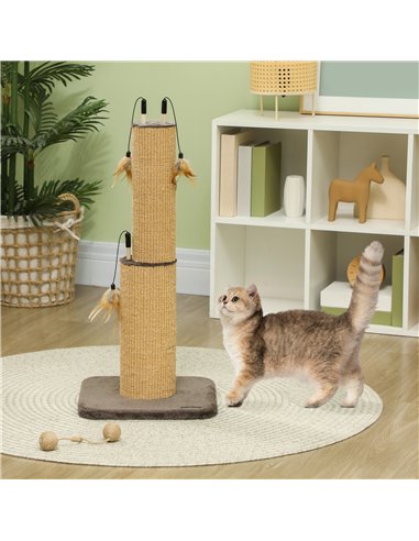 PawHut 78cm 2-in-1 Cat Scratching Post with 3 Toy Feathers, Brown