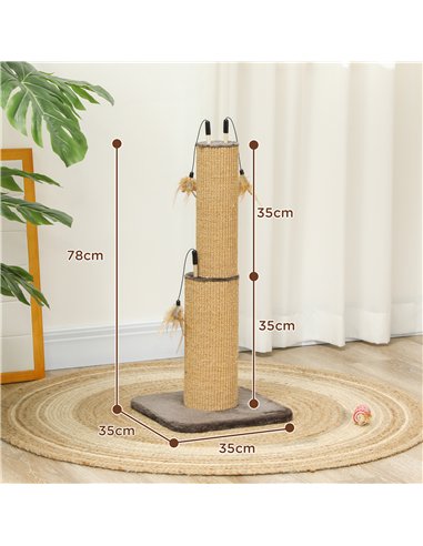 PawHut 78cm 2-in-1 Cat Scratching Post with 3 Toy Feathers, Brown