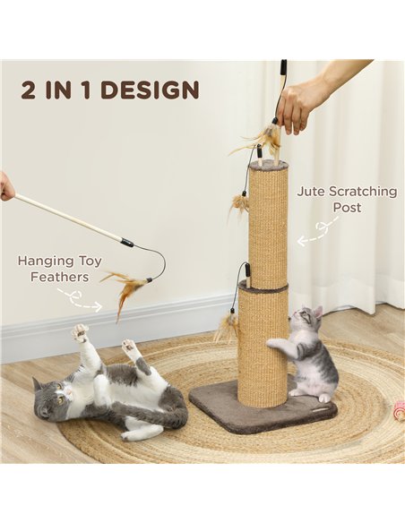 PawHut 78cm 2-in-1 Cat Scratching Post with 3 Toy Feathers, Brown - pic 147515 | FastDaddyshop