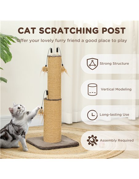PawHut 78cm 2-in-1 Cat Scratching Post with 3 Toy Feathers, Brown - pic 147516 | FastDaddyshop