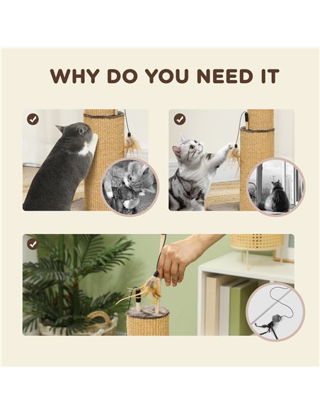 PawHut 78cm 2-in-1 Cat Scratching Post with 3 Toy Feathers, Brown - pic 147517 | FastDaddyshop