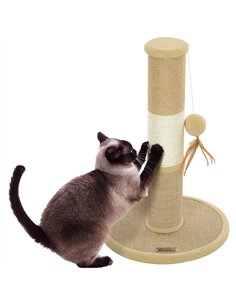 PawHut Cat Scratching Post for Indoor Cats, 47cm Tall Cat Scratcher with Jute Sisal Rope, Hanging Toy Ball, Feather, Brown