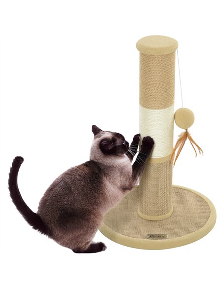 PawHut Cat Scratching Post for Indoor Cats, 47cm Tall Cat Scratcher with Jute Sisal Rope, Hanging Toy Ball, Feather, Brown - pic 147521 | FastDaddyshop