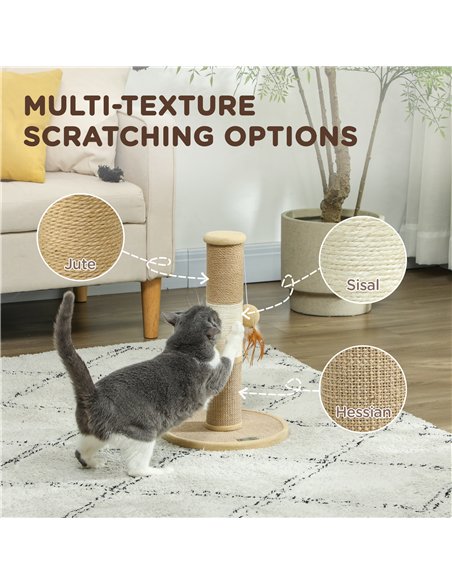 PawHut Cat Scratching Post for Indoor Cats, 47cm Tall Cat Scratcher with Jute Sisal Rope, Hanging Toy Ball, Feather, Brown - pic 147524 | FastDaddyshop