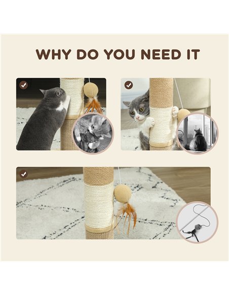 PawHut Cat Scratching Post for Indoor Cats, 47cm Tall Cat Scratcher with Jute Sisal Rope, Hanging Toy Ball, Feather, Brown - pic 147526 | FastDaddyshop