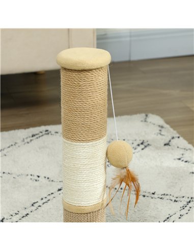 PawHut Cat Scratching Post for Indoor Cats, 47cm Tall Cat Scratcher with Jute Sisal Rope, Hanging Toy Ball, Feather, Brown