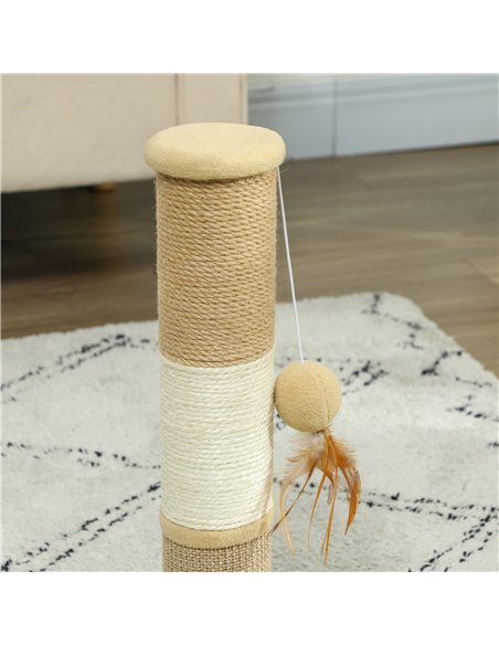 PawHut Cat Scratching Post for Indoor Cats, 47cm Tall Cat Scratcher with Jute Sisal Rope, Hanging Toy Ball, Feather, Brown - pic 147527 | FastDaddyshop