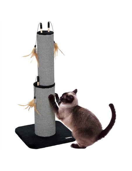 PawHut 78cm 2-in-1 Cat Scratching Post with 3 Toy Feathers, Black - pic 147539 | FastDaddyshop