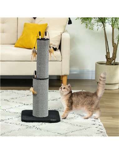PawHut 78cm 2-in-1 Cat Scratching Post with 3 Toy Feathers, Black