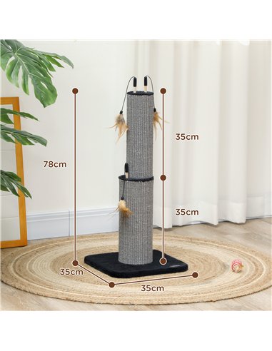 PawHut 78cm 2-in-1 Cat Scratching Post with 3 Toy Feathers, Black