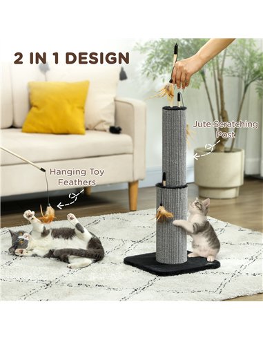PawHut 78cm 2-in-1 Cat Scratching Post with 3 Toy Feathers, Black
