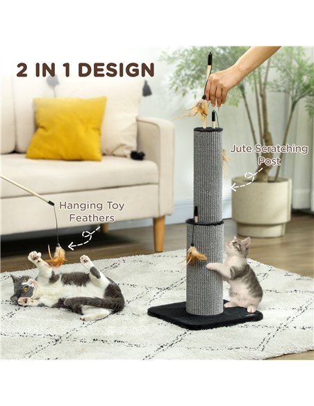 PawHut 78cm 2-in-1 Cat Scratching Post with 3 Toy Feathers, Black - pic 147542 | FastDaddyshop