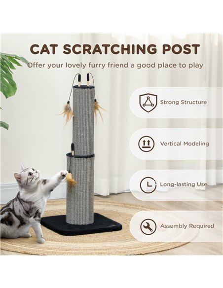 PawHut 78cm 2-in-1 Cat Scratching Post with 3 Toy Feathers, Black - pic 147543 | FastDaddyshop