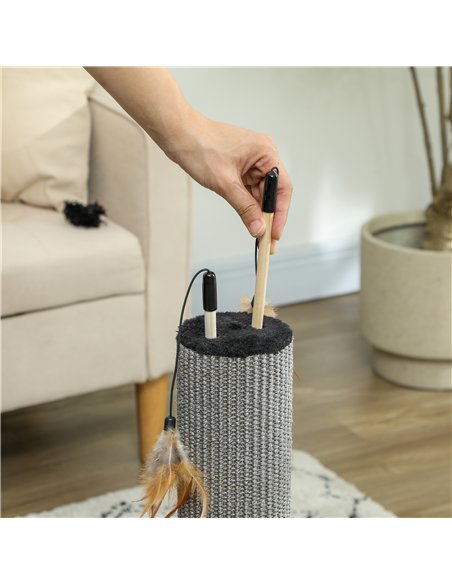 PawHut 78cm 2-in-1 Cat Scratching Post with 3 Toy Feathers, Black - pic 147545 | FastDaddyshop
