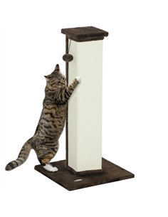 PawHut 81cm Cat Scratcher, Vertical Full Scratcher w/ Natural Sisal Rope, Hanging Ball, Soft Plush - Brown