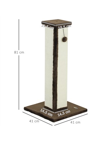 PawHut 81cm Cat Scratcher, Vertical Full Scratcher w/ Natural Sisal Rope, Hanging Ball, Soft Plush - Brown