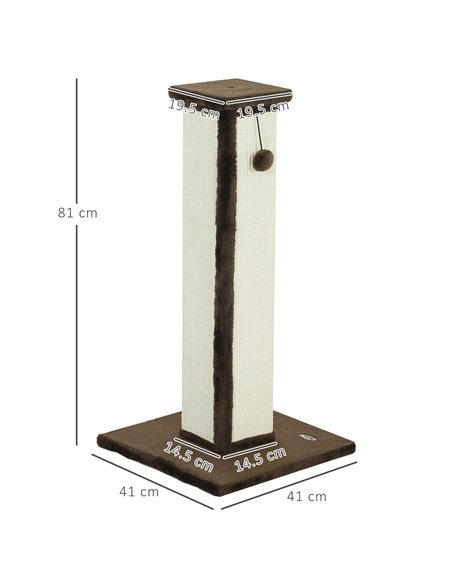 PawHut 81cm Cat Scratcher, Vertical Full Scratcher w/ Natural Sisal Rope, Hanging Ball, Soft Plush - Brown - pic 147550 | FastDaddyshop