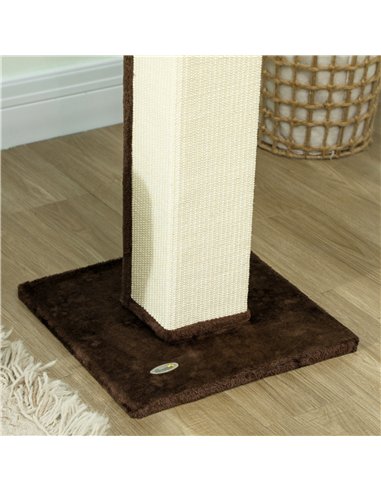 PawHut 81cm Cat Scratcher, Vertical Full Scratcher w/ Natural Sisal Rope, Hanging Ball, Soft Plush - Brown