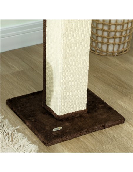 PawHut 81cm Cat Scratcher, Vertical Full Scratcher w/ Natural Sisal Rope, Hanging Ball, Soft Plush - Brown - pic 147556 | FastDaddyshop