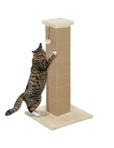 PawHut 81cm Cat Scratcher, Vertical Full Scratcher w/ Natural Jute Rope, Hanging Ball, Soft Plush - Beige