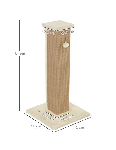 PawHut 81cm Cat Scratcher, Vertical Full Scratcher w/ Natural Jute Rope, Hanging Ball, Soft Plush - Beige