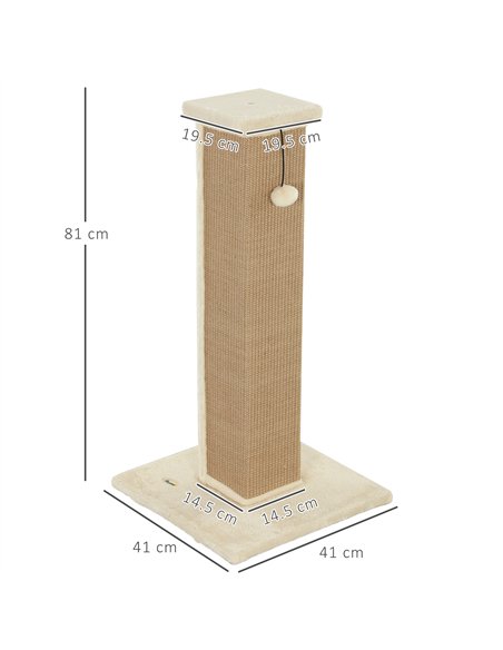 PawHut 81cm Cat Scratcher, Vertical Full Scratcher w/ Natural Jute Rope, Hanging Ball, Soft Plush - Beige - pic 147568 | FastDaddyshop