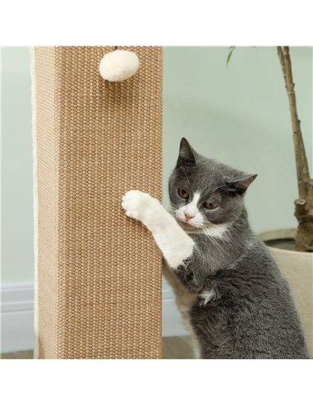 PawHut 81cm Cat Scratcher, Vertical Full Scratcher w/ Natural Jute Rope, Hanging Ball, Soft Plush - Beige - pic 147572 | FastDaddyshop