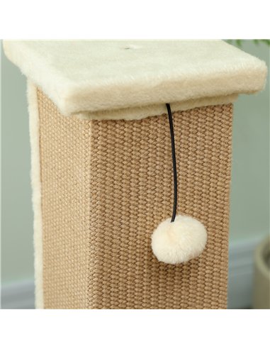PawHut 81cm Cat Scratcher, Vertical Full Scratcher w/ Natural Jute Rope, Hanging Ball, Soft Plush - Beige