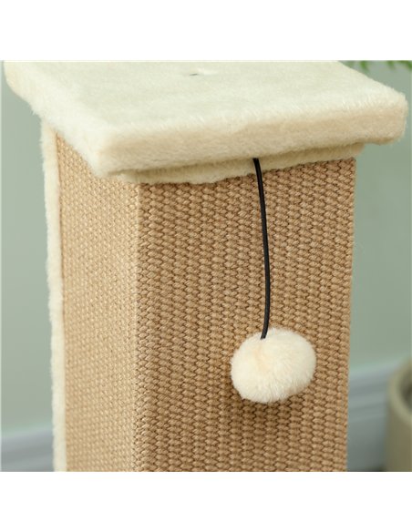PawHut 81cm Cat Scratcher, Vertical Full Scratcher w/ Natural Jute Rope, Hanging Ball, Soft Plush - Beige - pic 147574 | FastDaddyshop