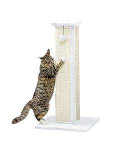 PawHut 81cm Cat Scratcher, Vertical Full Scratcher w/ Natural Sisal Rope, Hanging Ball, Soft Plush - White