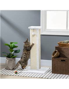 PawHut 81cm Cat Scratcher, Vertical Full Scratcher w/ Natural Sisal Rope, Hanging Ball, Soft Plush - White 2