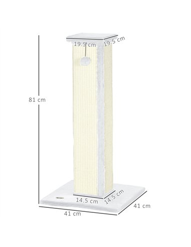 PawHut 81cm Cat Scratcher, Vertical Full Scratcher w/ Natural Sisal Rope, Hanging Ball, Soft Plush - White