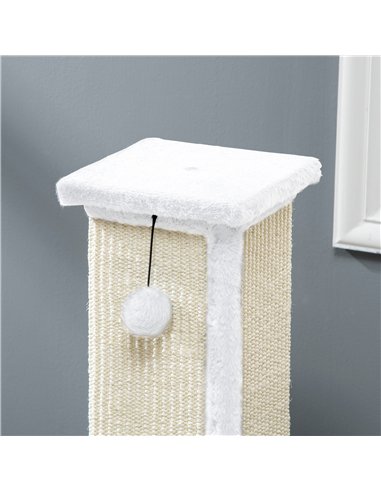 PawHut 81cm Cat Scratcher, Vertical Full Scratcher w/ Natural Sisal Rope, Hanging Ball, Soft Plush - White