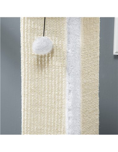 PawHut 81cm Cat Scratcher, Vertical Full Scratcher w/ Natural Sisal Rope, Hanging Ball, Soft Plush - White
