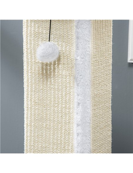 PawHut 81cm Cat Scratcher, Vertical Full Scratcher w/ Natural Sisal Rope, Hanging Ball, Soft Plush - White - pic 147600 | FastDaddyshop