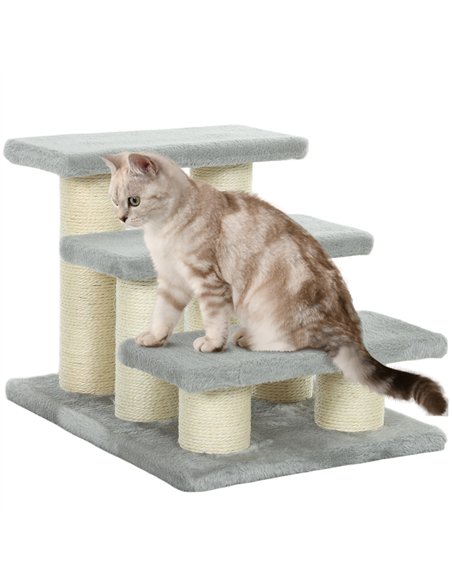 PawHut Pet Stairs 3-step Pet Ladder Cat dog Stairs Climb Ladder Cat Tree, Grey - pic 147602 | FastDaddyshop