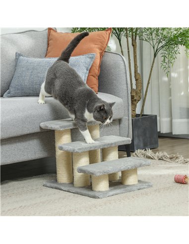 PawHut Pet Stairs 3-step Pet Ladder Cat dog Stairs Climb Ladder Cat Tree, Grey