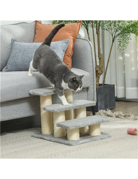 PawHut Pet Stairs 3-step Pet Ladder Cat dog Stairs Climb Ladder Cat Tree, Grey - pic 147603 | FastDaddyshop