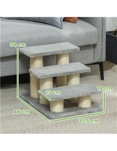 PawHut Pet Stairs 3-step Pet Ladder Cat dog Stairs Climb Ladder Cat Tree, Grey