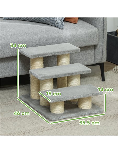 PawHut Pet Stairs 3-step Pet Ladder Cat dog Stairs Climb Ladder Cat Tree, Grey - pic 147604 | FastDaddyshop