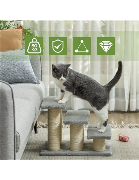 PawHut Pet Stairs 3-step Pet Ladder Cat dog Stairs Climb Ladder Cat Tree, Grey - pic 147605 | FastDaddyshop