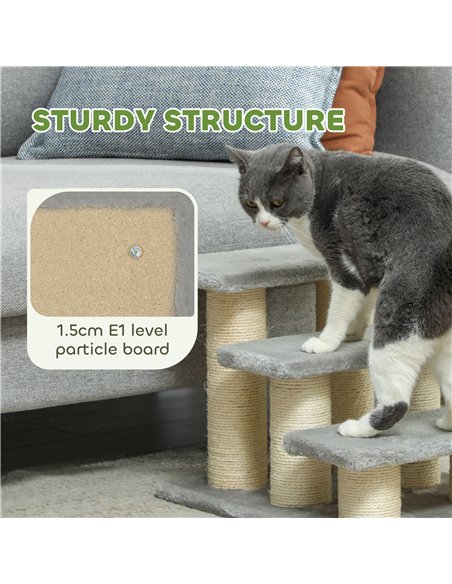 PawHut Pet Stairs 3-step Pet Ladder Cat dog Stairs Climb Ladder Cat Tree, Grey - pic 147606 | FastDaddyshop