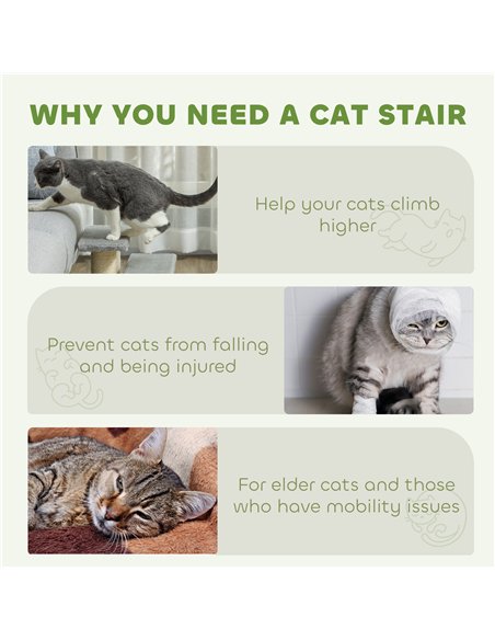 PawHut Pet Stairs 3-step Pet Ladder Cat dog Stairs Climb Ladder Cat Tree, Grey - pic 147608 | FastDaddyshop