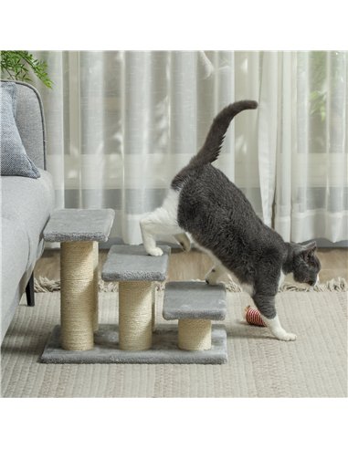 PawHut Pet Stairs 3-step Pet Ladder Cat dog Stairs Climb Ladder Cat Tree, Grey