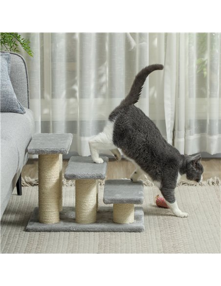 PawHut Pet Stairs 3-step Pet Ladder Cat dog Stairs Climb Ladder Cat Tree, Grey - pic 147609 | FastDaddyshop