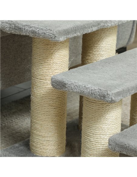 PawHut Pet Stairs 3-step Pet Ladder Cat dog Stairs Climb Ladder Cat Tree, Grey - pic 147610 | FastDaddyshop