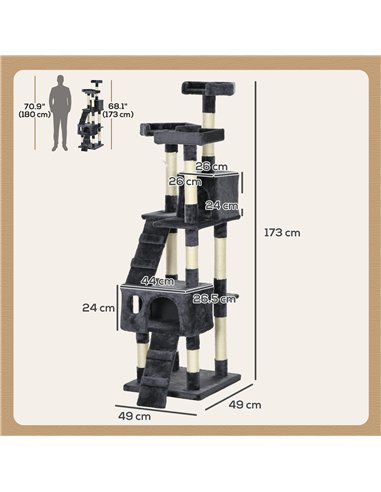PawHut Cat Tree Scratching House, Activity Play Centre